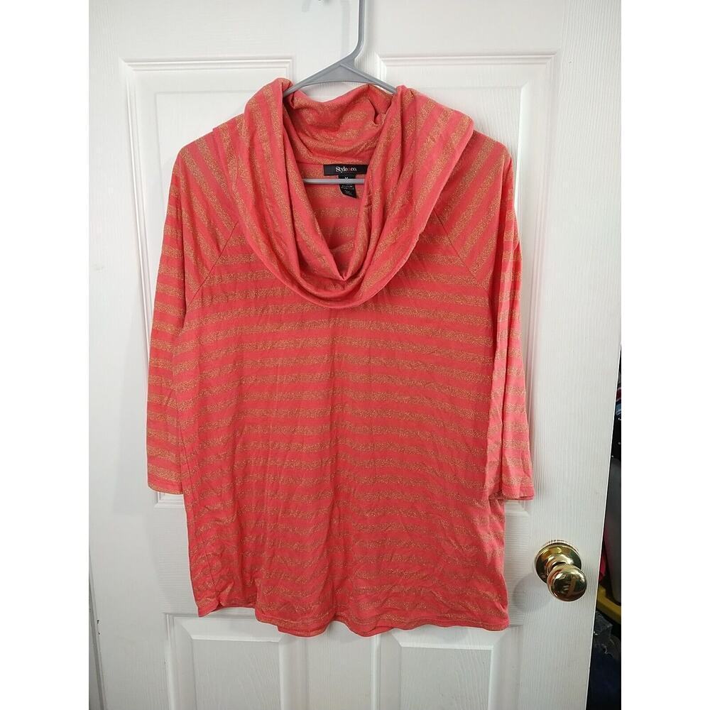 style and company Striped Orange Gold 3/4 Sleeve Top. Size M